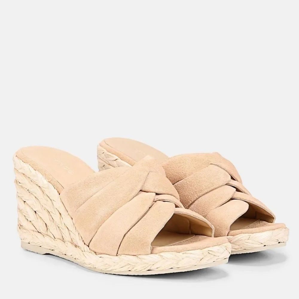 VINCE  Women Gilian Suede Wedge Sandal Blonde Size 8M Beige NEW
